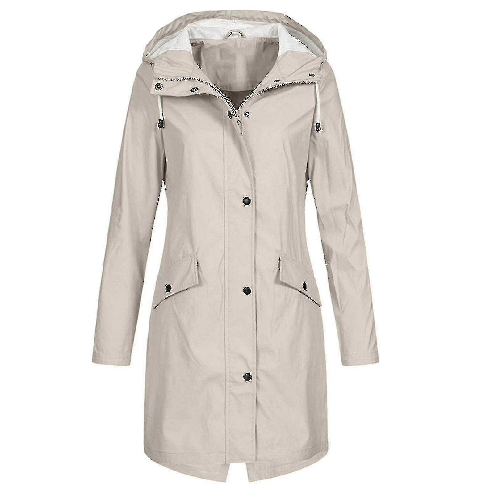 Women's Solid Color Rain Jacket Outdoor Hooded Waterproof Windproof Long Coat