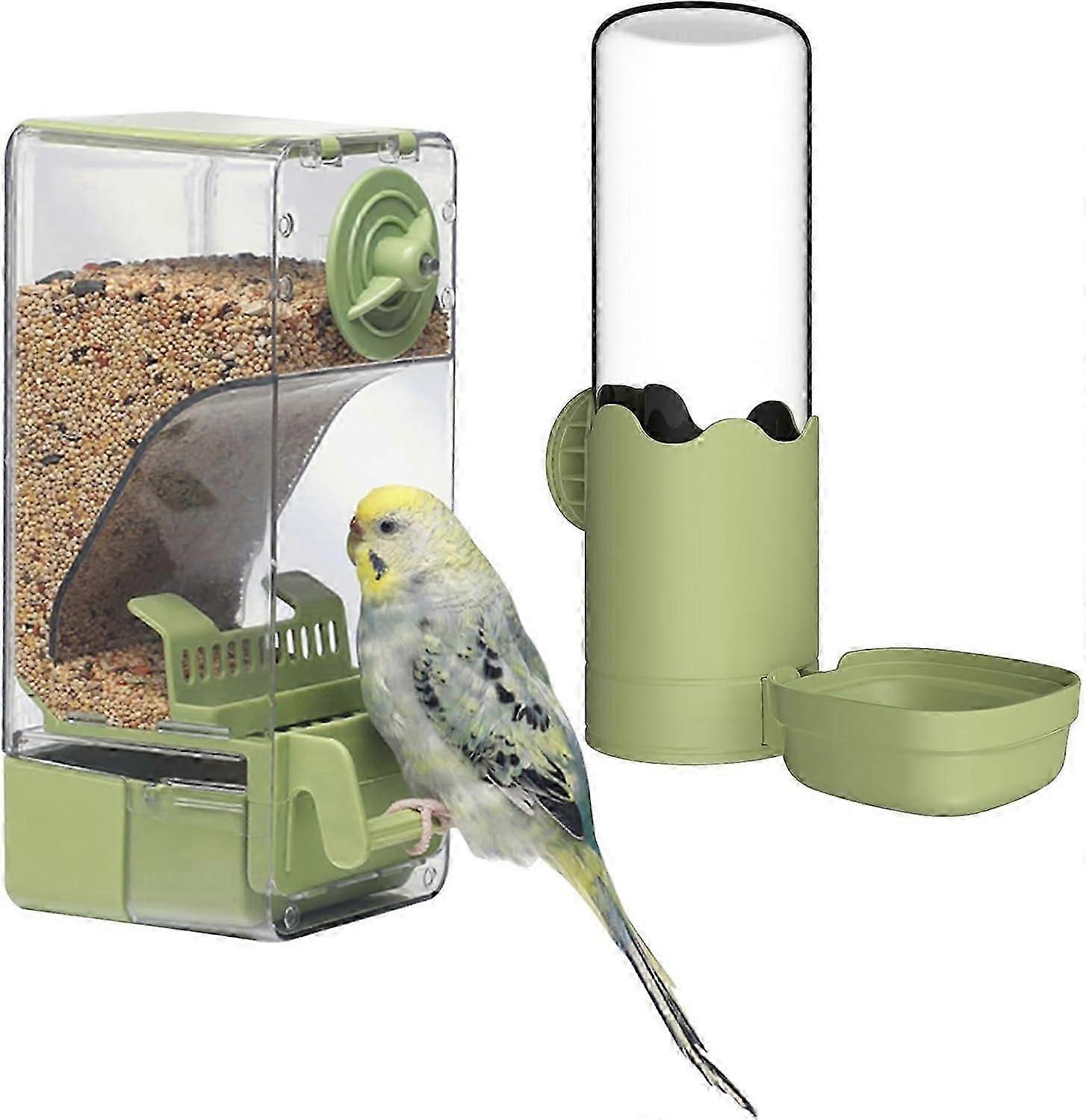 No Mess Bird Feeder Water Dispenser Set, Automatic Cage Feeder with Perch for