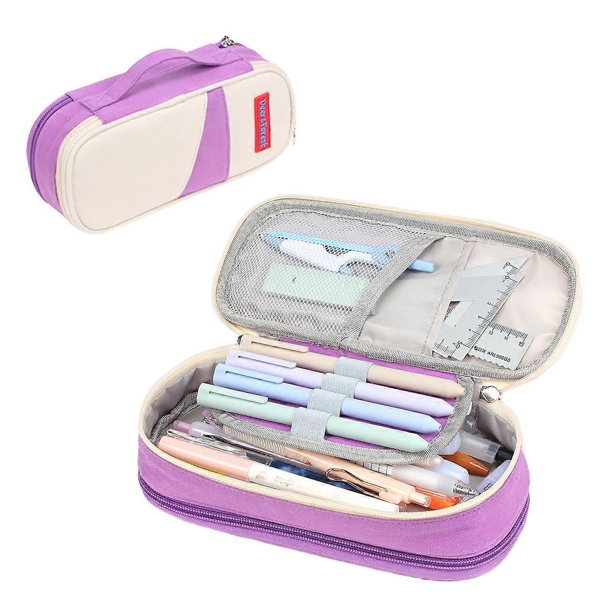 Deer Forest BL-A003 Macaron Large-capacity Double-layer Canvas Pencil Case Stationery Box