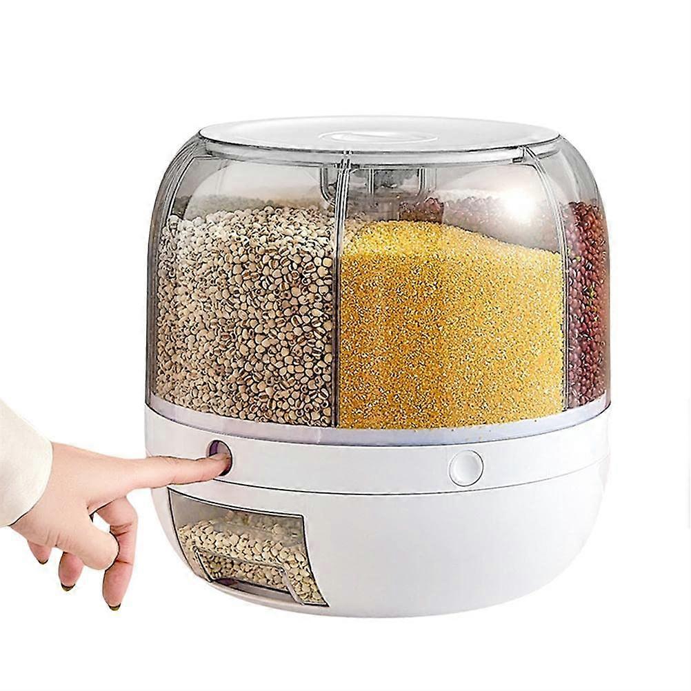 6-Grid 12lbs Rice Dispenser for Rice and Snacks Storage, Plastic Storage Container with Rotating Design and Clear View