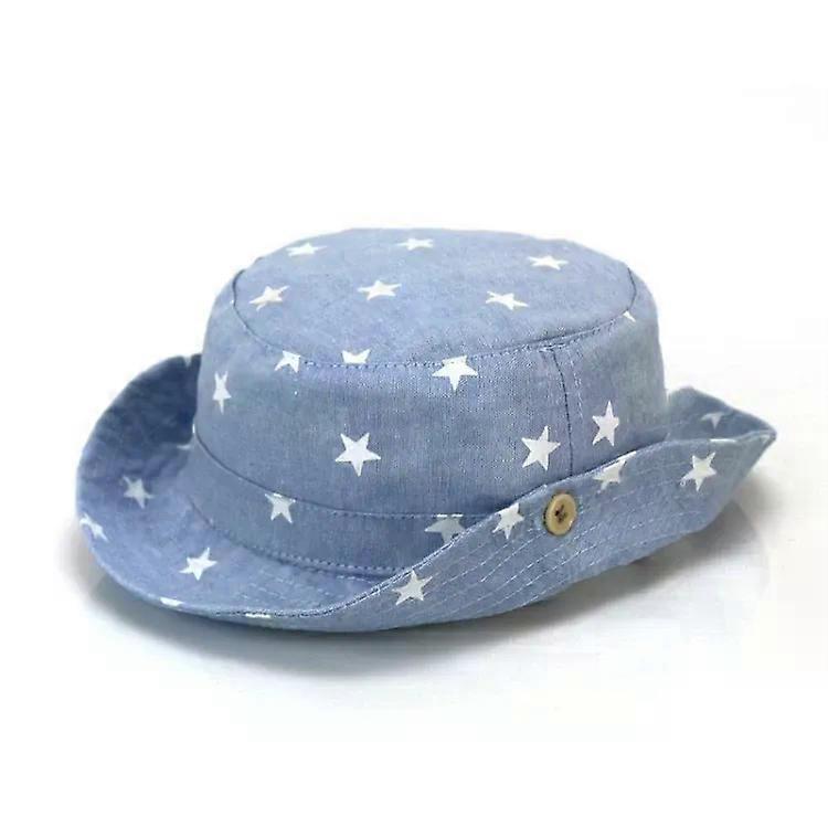 Children's Sun Hat-Spring Small Star Pattern,Light Denim Blue,Size S-Light Denim Blue,S (48cm)