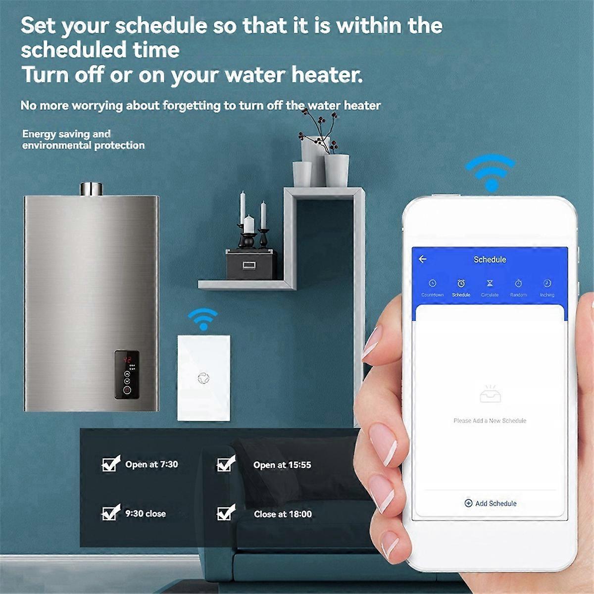 WiFi Boiler Switch Water Heater Controller 20A Tuya Smart APP Remote Control Alexa Home Voice Glass