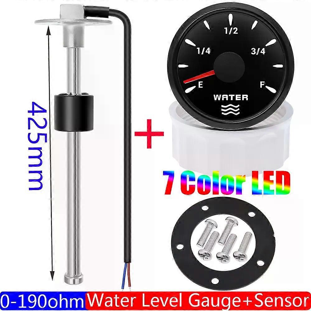 0-190 Ohm Water Level Sensor 52mm Water Level Gauge with 7 Color Backlight Water Tank Meter Indicator Gasoline Boat Car 12V 24V