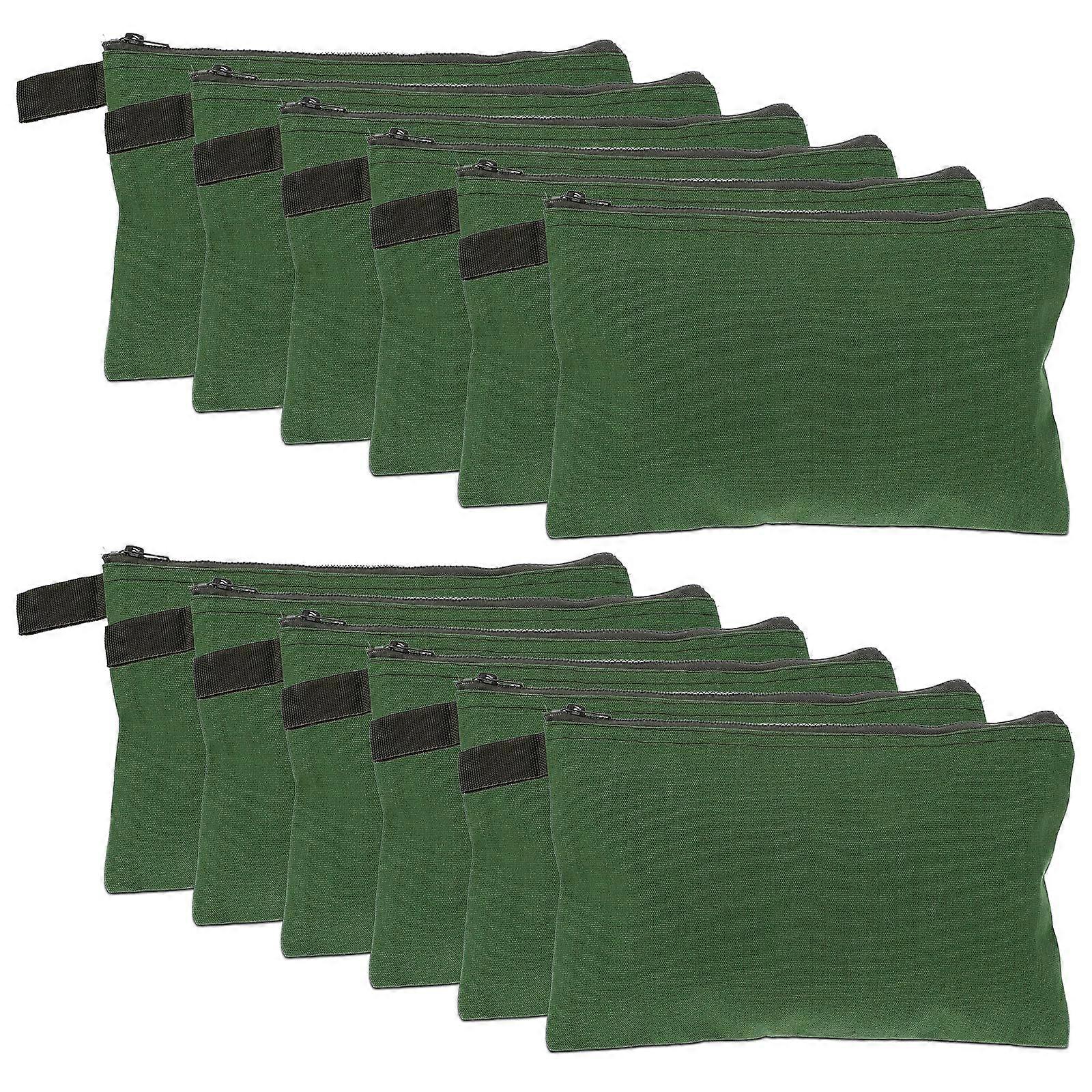 12 Pcs Tool Pouches With Zipper 11.8 x 7.9 Inch Canvas Bag, Army Green Utility Canvas Pouch Multipurpose Storage Tool Bag for Organization