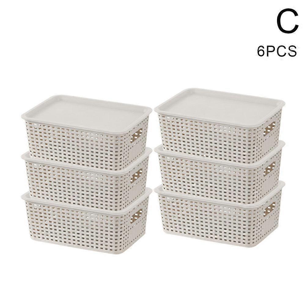 6 Pack Plastic Storage Baskets with Lid Stackable Organizer for Desktop, Kitchen