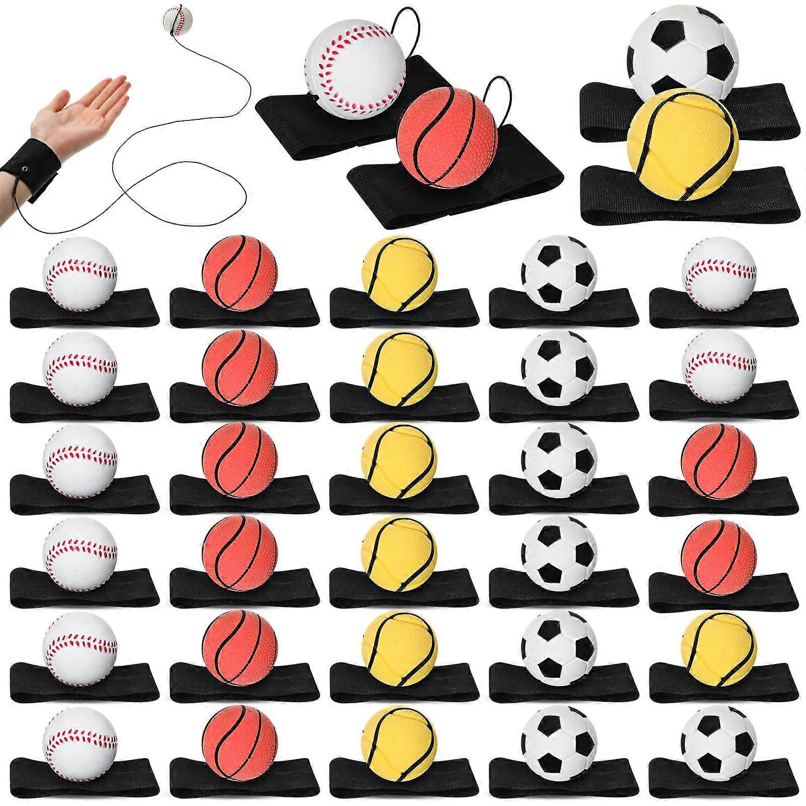 30 Pcs Wrist Return Ball on a String for Baseball Football Soccer Tennis Practice Wristband with Elastic Cord Assorted Styles