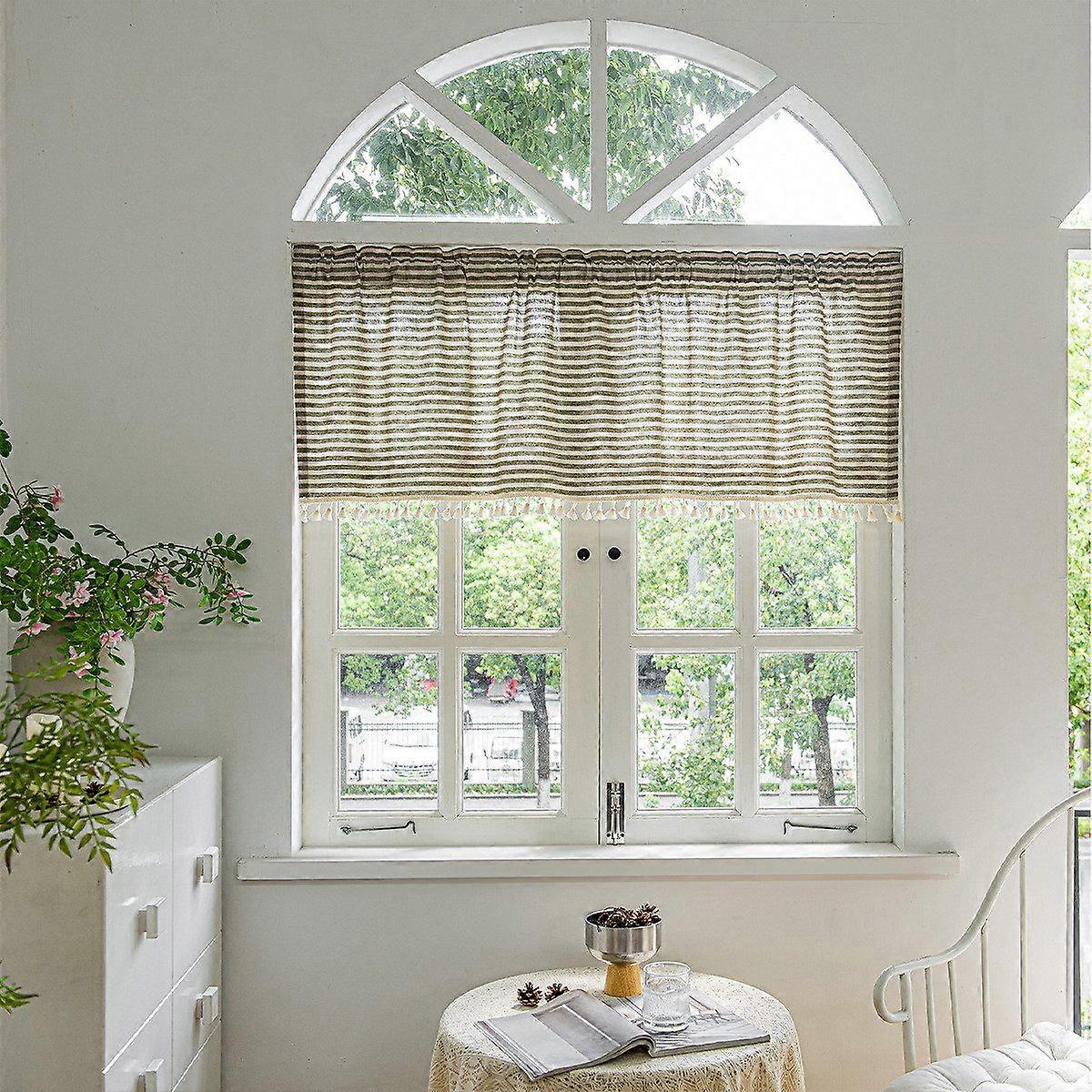 Curtains simple striped short curtains with tassels, made of linen, elegant design