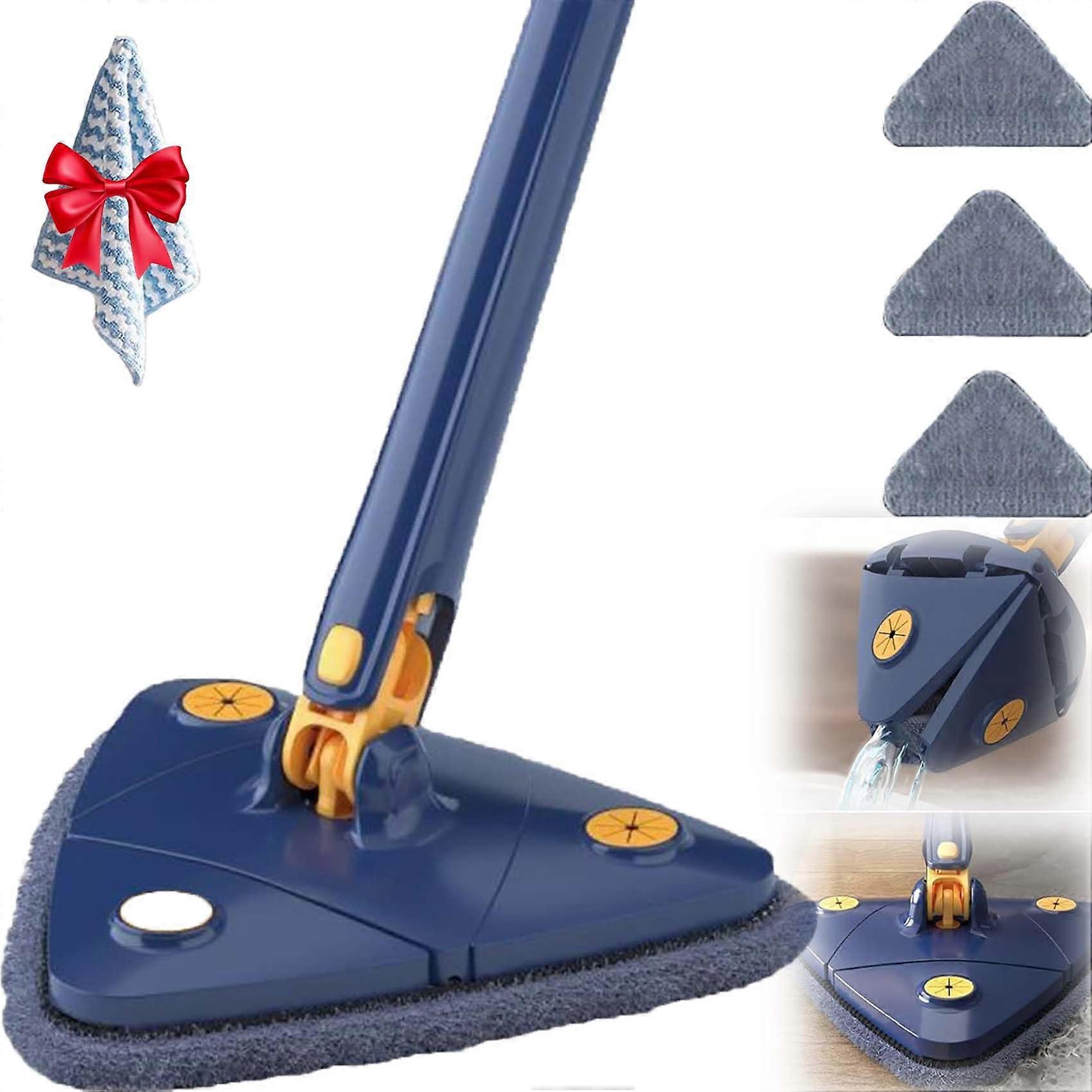 Upattend Triangle Mop 360° Rotatable Adjustable Cleaning Mop with 3 Replacement Pads for Walls Ceilings Blue