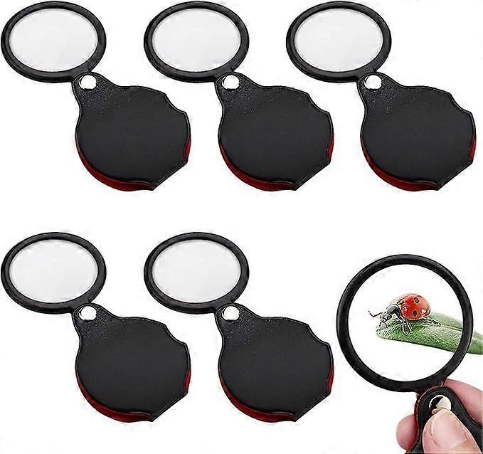 5 Pack 2.1 Inch 10x Mini Pocket Magnifier with Protective Rotating Leather Sheath for Elderly, Portable Foldable for Reading, Close Work, Gift for Se