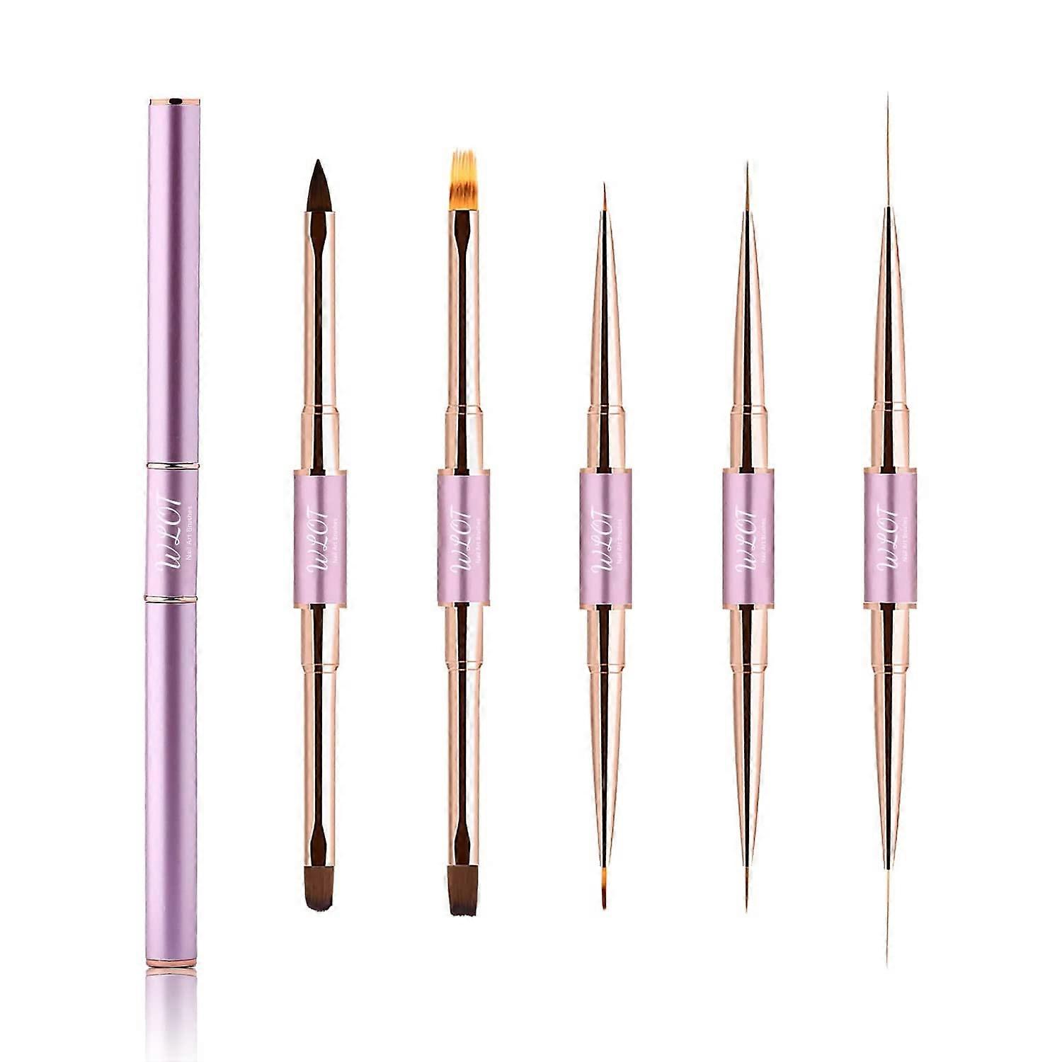 Eptbsdu Nail Art Brushes, 5PC Double Ended Brushes for Striping, Ombre Pen