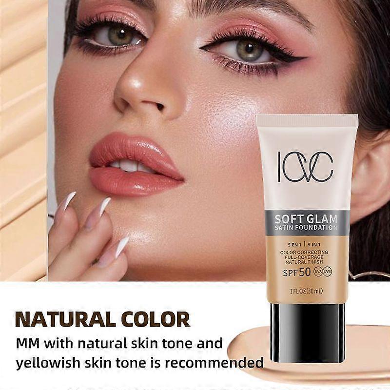 Soft Glam Satin Foundation, långvarig och byggbar foundation för en jämn, satinfinish, SPF 50+, UVA/UVB-skydd