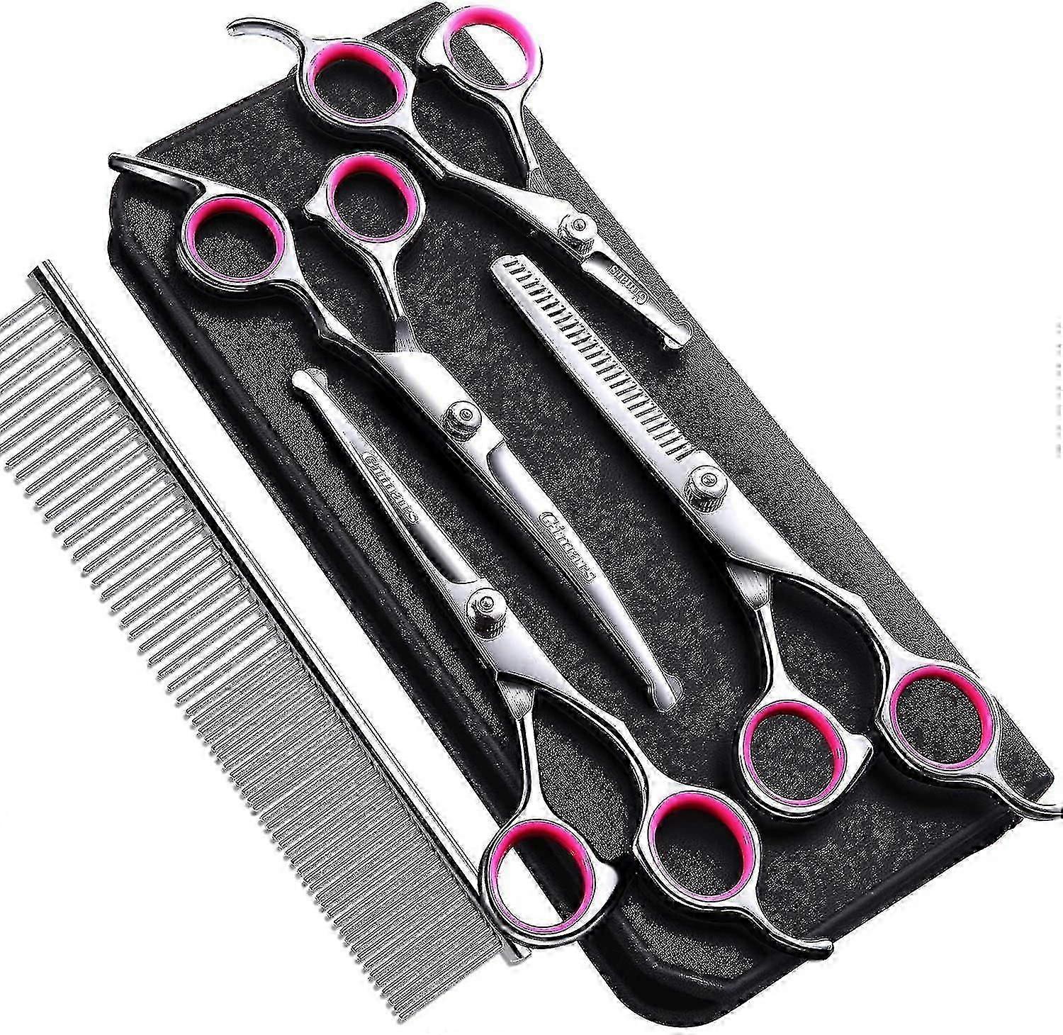 4cr الفولاذ المقاوم للصدأ سلامة جولة تلميح الحيوانات الأليفة الاستمالة مقص ، الثقيلة المغلفة التيتانيوم الحيوانات الأليفة الاستمالة مقص للكلاب والقطط والحيوانات الأخرى (4 مقص