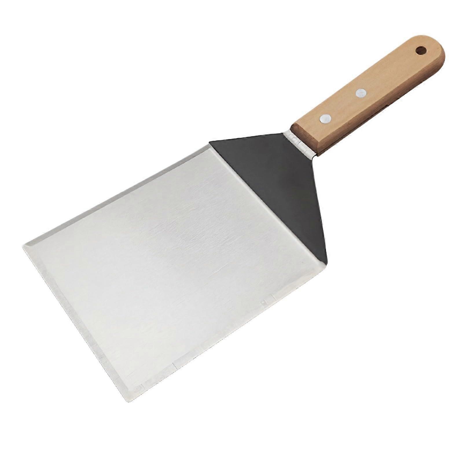 Sturdy grill scraper with beechwood handle, stainless steel spatula for BBQ, ideal pan turner for smash burgers
