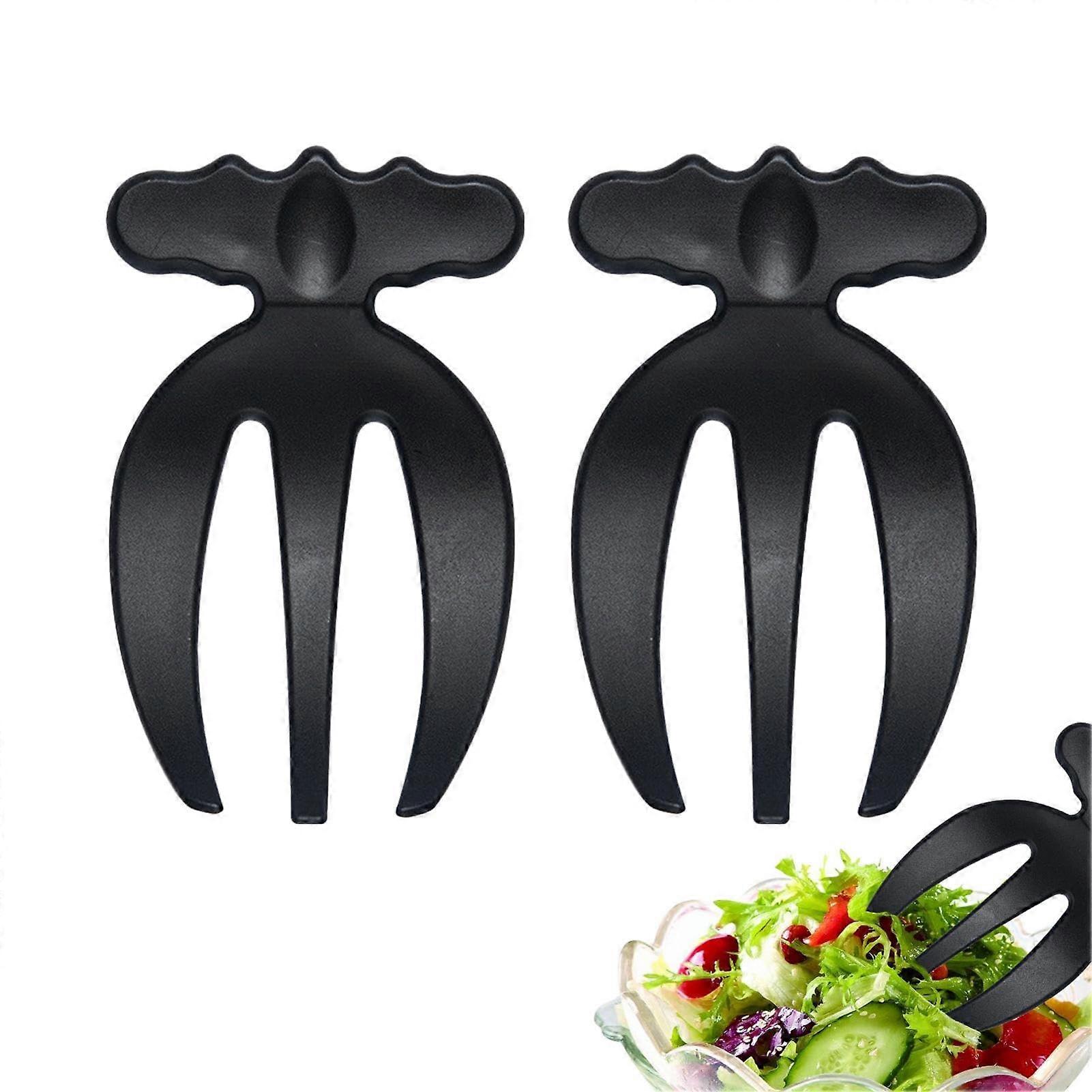 Salad Tossing Utensils - 2 Pieces Salad Mixing Tongs, Wide Grip Kitchen Tools, Durable Black Salad Hands for Preparation