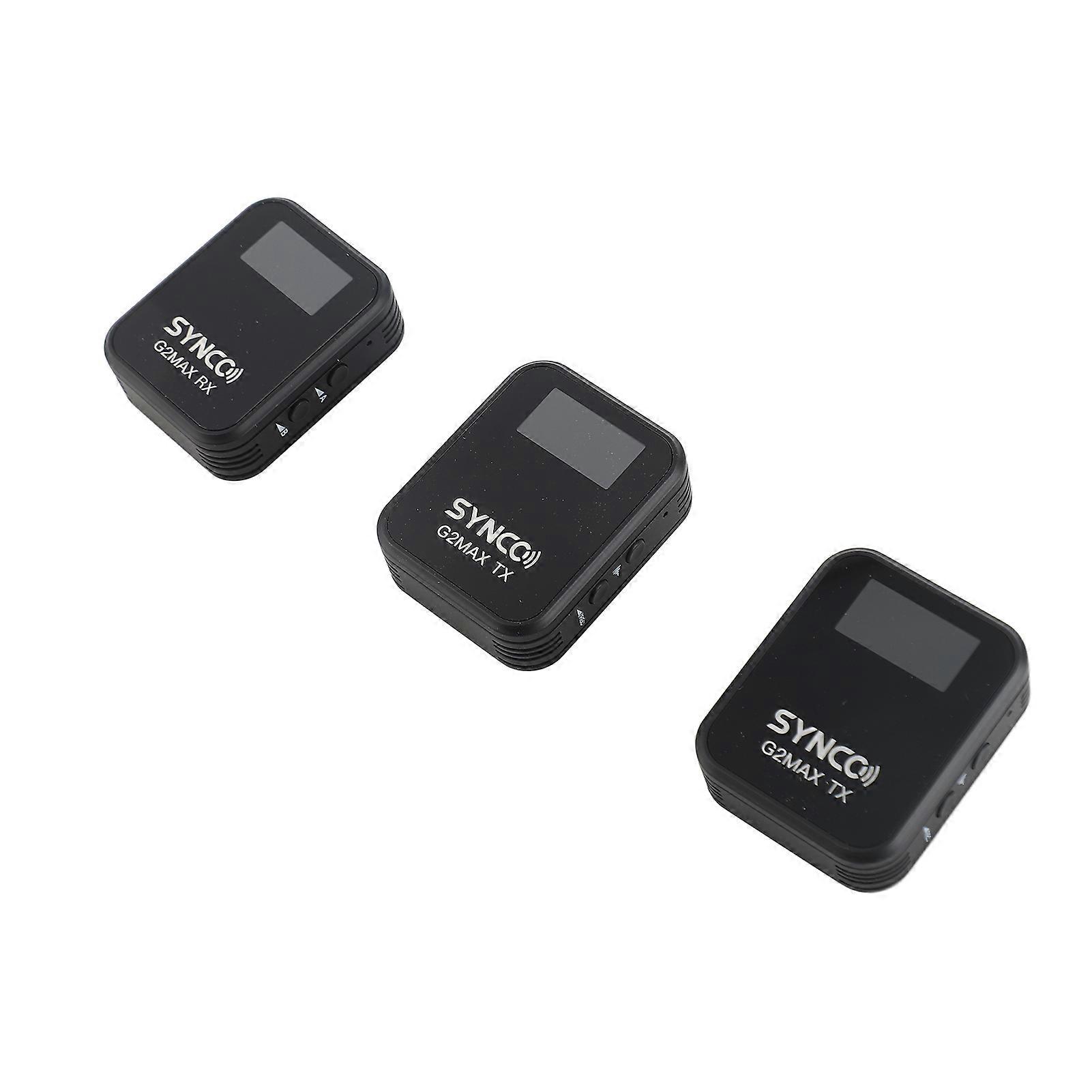 SYNCO G2MAX 1-Trigger-2 2.4G Wireless Microphone System Clip-on Microphone 200M Transmission Range 8GB Built-in Memory TFT Screen for Smartphone Came