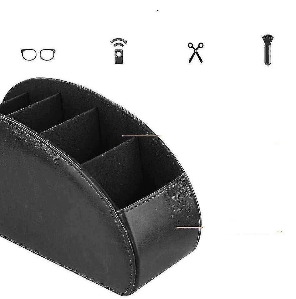 Support Télécommande En Cuir Dwrepo - 5 Compartiments - Organisateur Bureau Stylos, Lunettes - Design Noir à Plumes