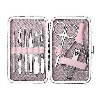 Professional nail care manicure set of 9pcs pink case [jkw]