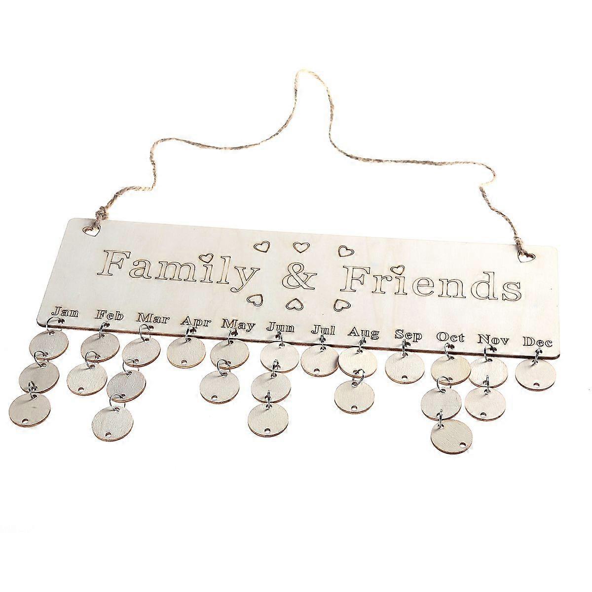 Family Friends Reminder Wooden Plaque Board Calendar Gift for Home Decoration (1*Plaque + 1*Rope + 1*Diagram + 50*Rould Accessory)