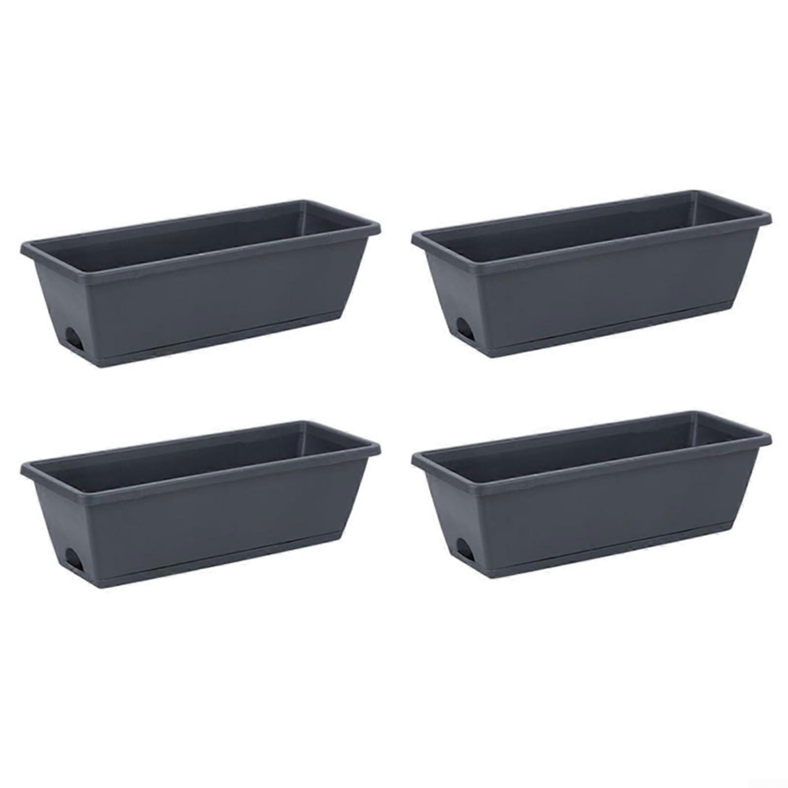 Flower boxes made of plastic, rectangular, with multiple drainage holes, 43 x 19 x 15 cm, dark gray Ref: 7445