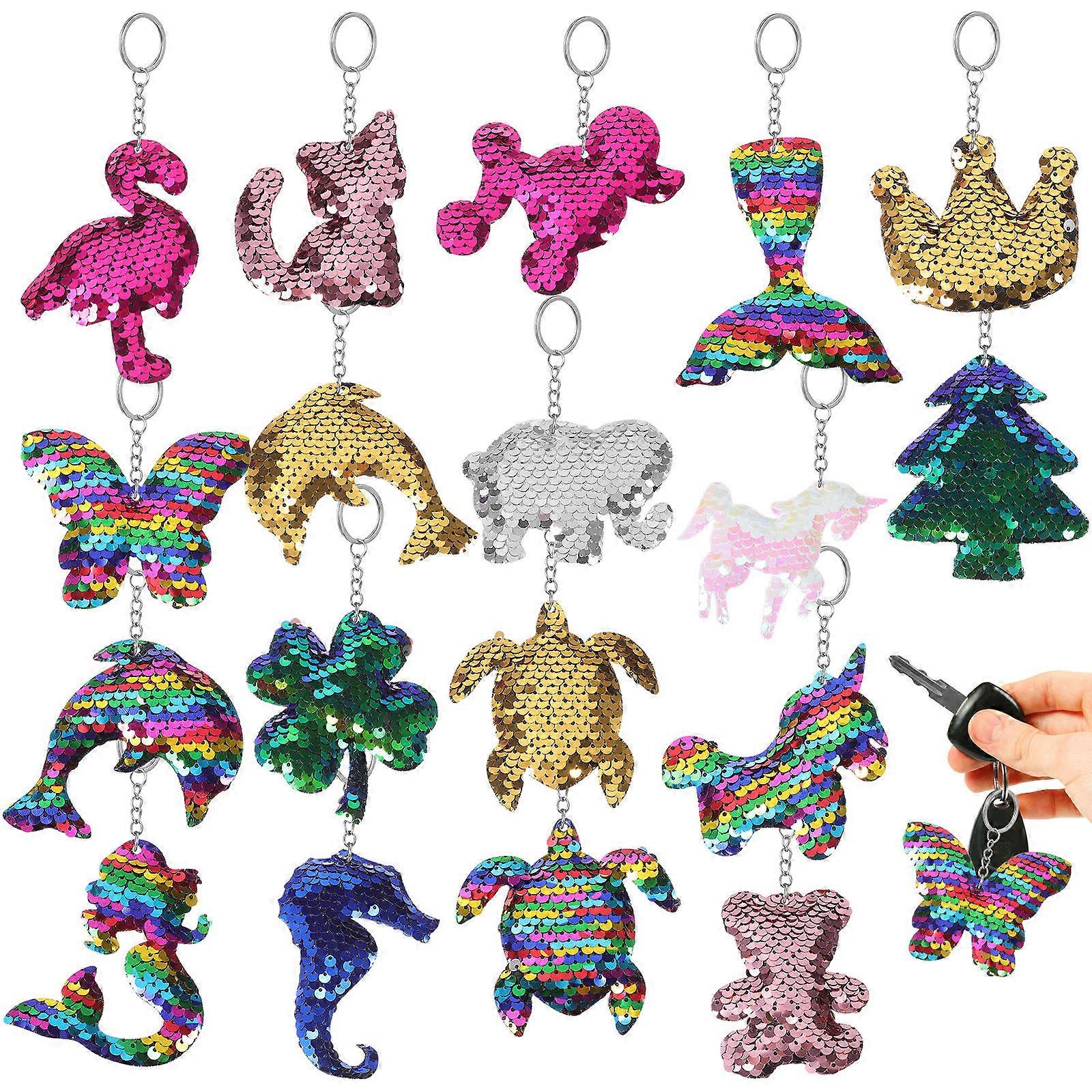Sequin Keychain Party Favor Sequin Keychains Family Friends Square Shape 18Pcs