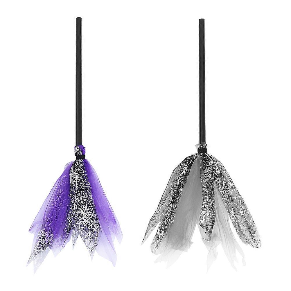 Halloween Broom Ornament Party Decoration Witch Broom Plastic For Masquerade 76X9CM 2Pcs