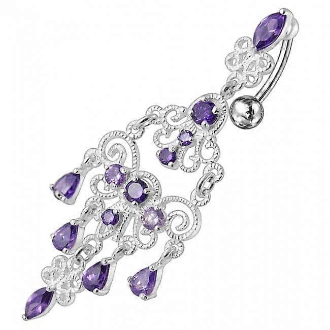 925 Sterling Silver Chandelier Dangling Curved Belly Ring