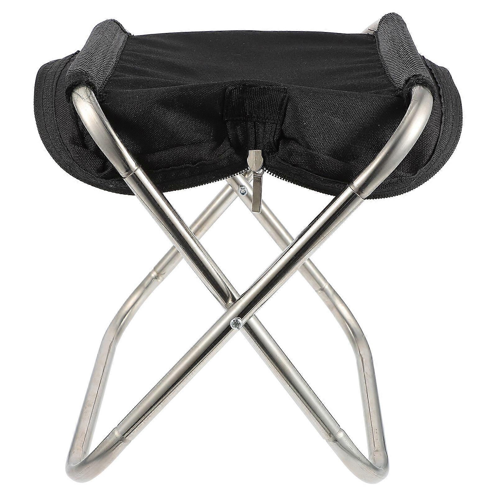 Multifunctional Folding Chair Stainless Steel for Garden Picnic Space-Saving Black 1Pcs