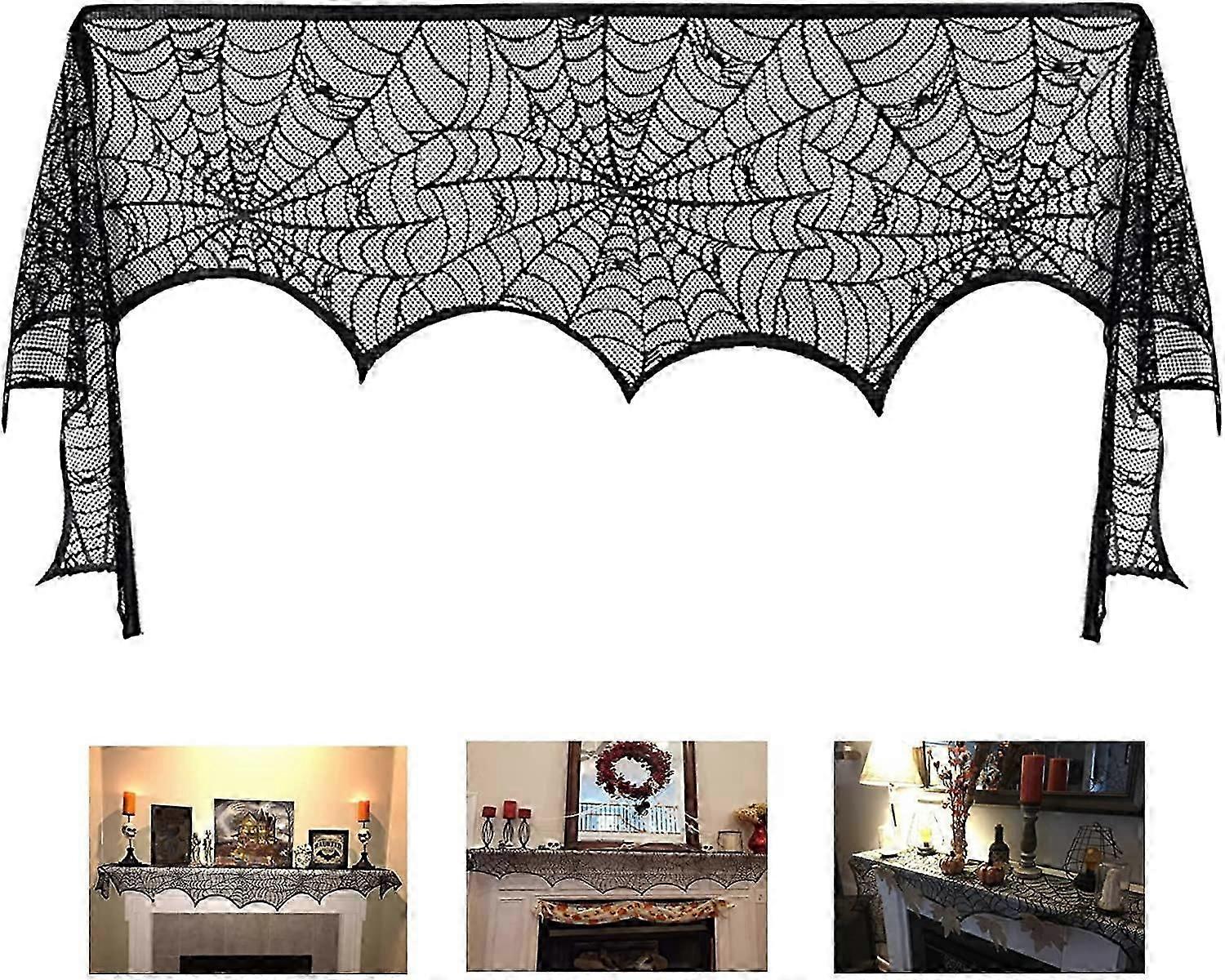 Halloween Eldstad Eldstad Dekor, Svart Spets Spindelväv Eldstad Eldstad Halsduk Lock Garland