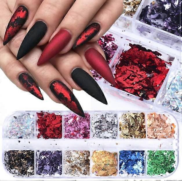 12 Stück Chamäleon Glitzerflocken in Box, Nageldekoration
