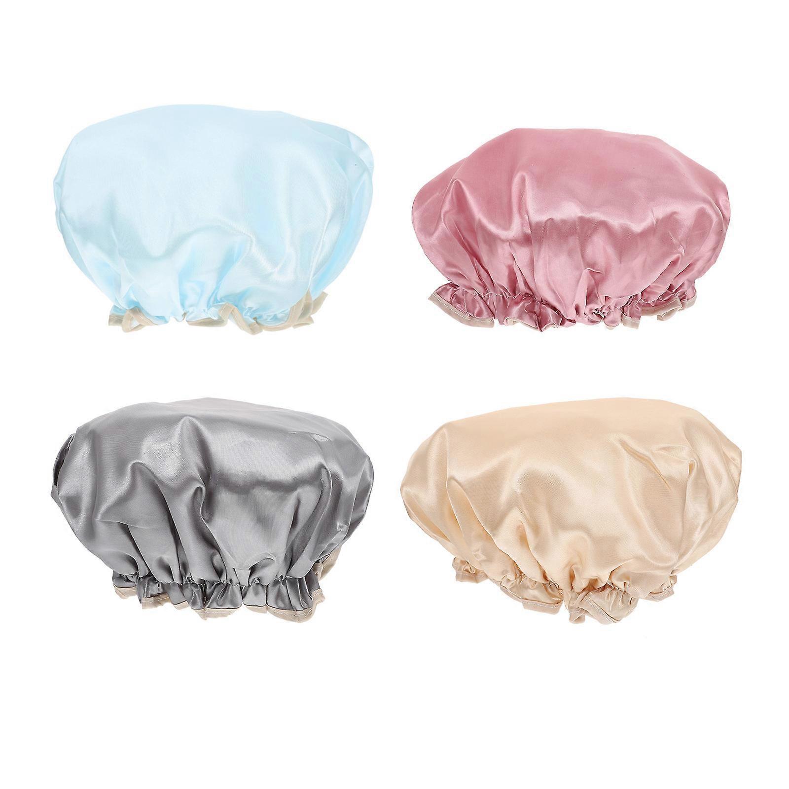 4pcs Double Layer Bath Cap for Adults – Lightweight, Hair Protection for Makeup, Beauty & Face Cleansing, Home Bath Essential – Gray & Sky Blue