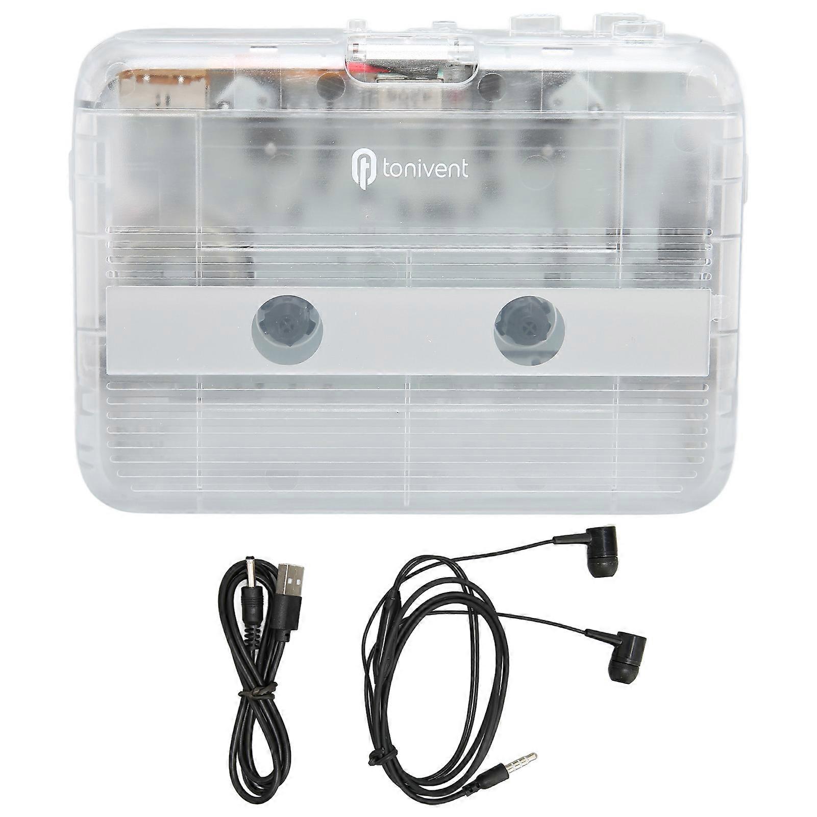 TON007B Bluetooth Cassette Player with Auto Reverse Function and Headphones, Stereo Cassette Player, White