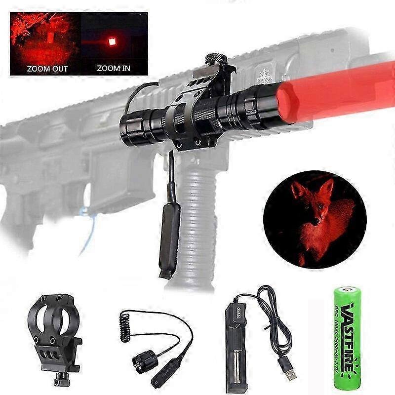 Hunting Flashlight T6 LED Light Torch with Rifle Mount, Remote Pressure Switch, 1*18650 Battery and USB Charger