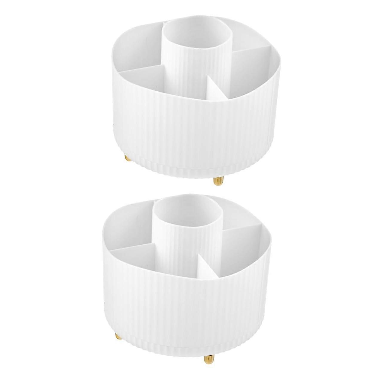 2 Pieces Home Dressing Table Desktop Makeup Brush Rotating Storage Box White Matte Pink