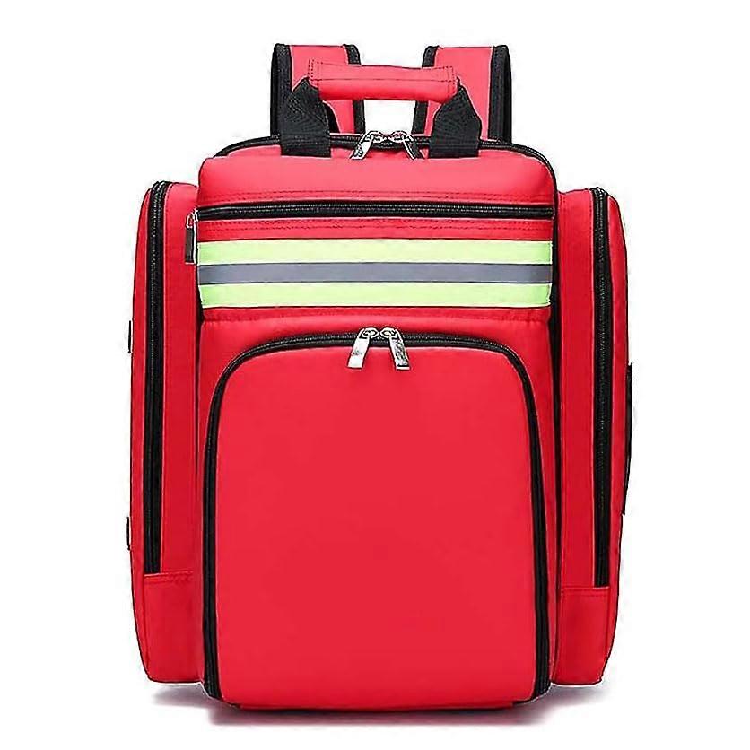 Lääketieteellinen ensiapulaukku, vedenpitävä reppu, jossa on useita taskuja ensiapuun, vaellusmatkoihin ja retkiin punainen