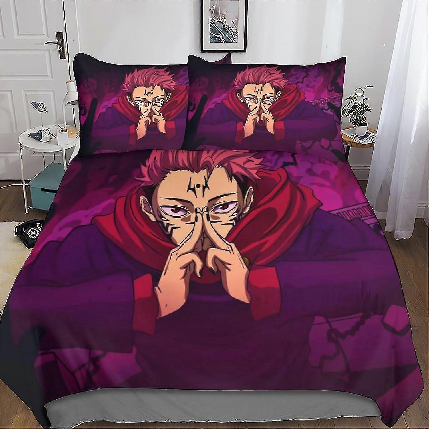 Anime 3D Digital Print Bedding Set with Pillowcase and Duvet Cover, Soft Microfiber 3 Piece Set with Zipper Closure