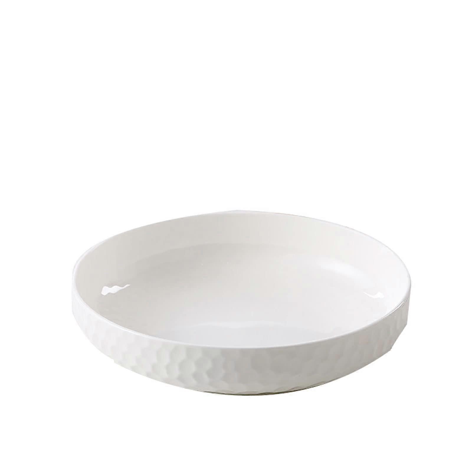Dinner Plate White Ceramic Microwave Safe Anti-Scalding Deep Round Plate With Spherical Pattern For Fruit Salad
