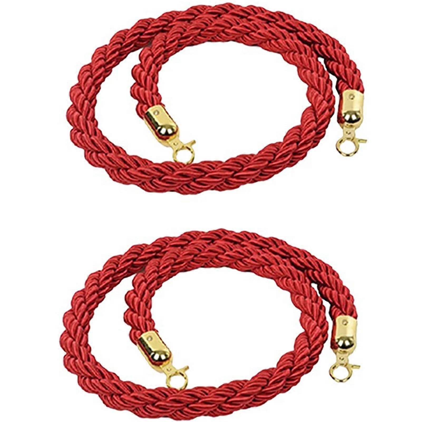 Posts and Velvet Ropes - Set of 2 Red Braided Hemp Crowd Control Ropes with Gold Hooks, 1.9m (6.2ft) for Queue Management