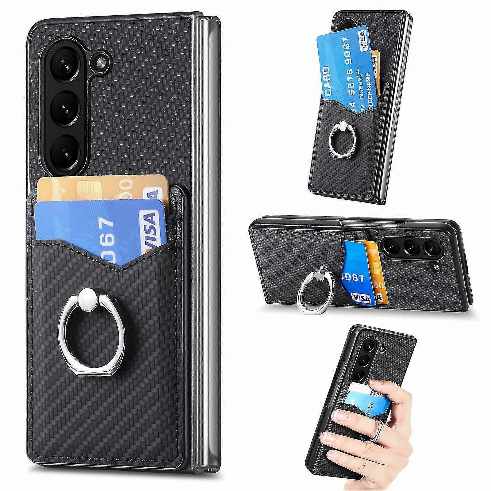 for Samsung Galaxy Z Flip 6 with Card Holder, Wallet Phone Case with Built-in Rotate Ring Stand PU Leather Protective Kickstand Case