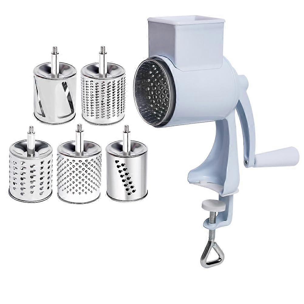 Cheese Grater with Rotating Cheese Grater with 5 Interchangeable Blades, Cheese Shredder for Fruit, Nuts, Chocolate, Easy Installation