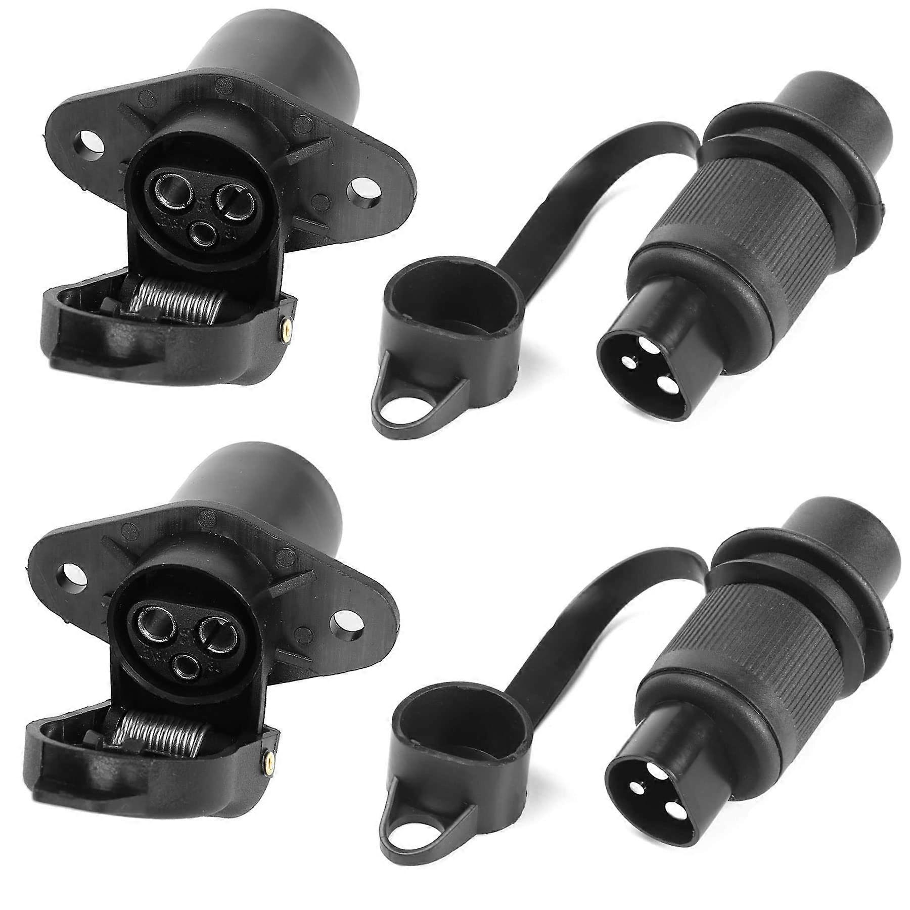 Trailer Plug 3-Pin Waterproof Socket for 12V/24V Lorries RV Cars - Pack of 2 Flat Connector Tractor Plug