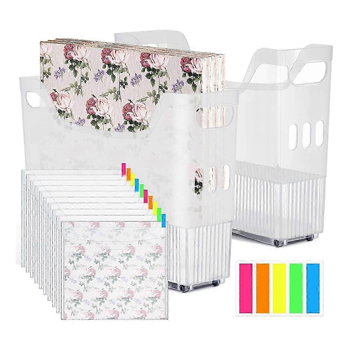30.48x30.48 cm Storage Box with Labels and 2 Scrapbook Paper Storage Organizer Plastic Bins on Wheels