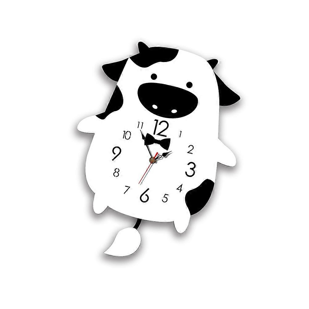 Cartoon Animal Hanging Wall Clock Childrens Clock Acrylic Material Silent Function Black 1Pcs