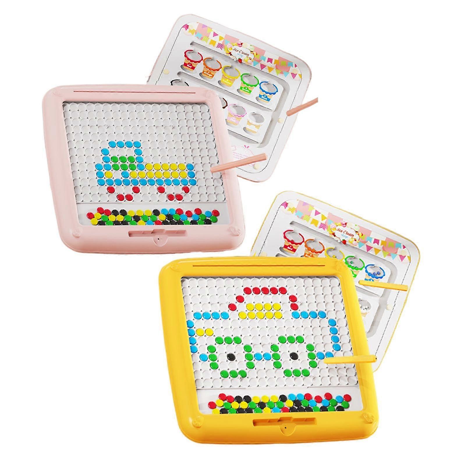 Magnetic Drawing Board with Dots for Kids - 2-in-1 Educational Doodle Board in Yellow for Fine Motor Skill Development 3+