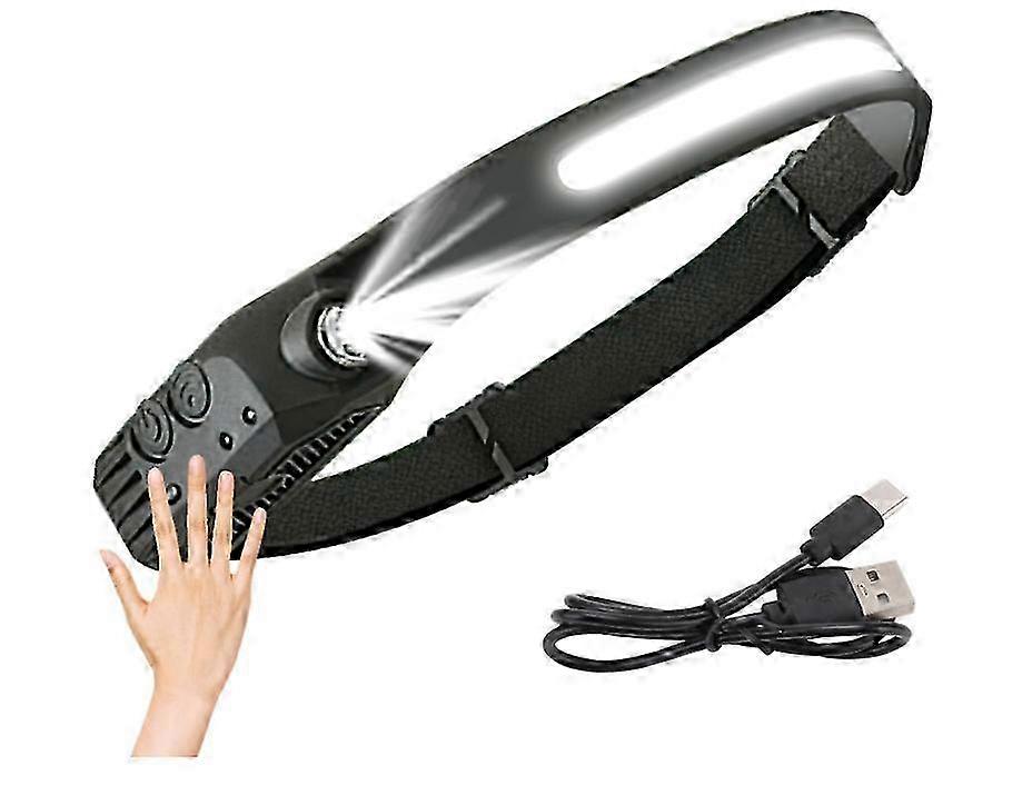 2025 Head Torch Rechargeable 1200mAh LED Headlamp with Motion Sensor COB Side-Light & Adjustable Silicone Headband Waterproof(Black)