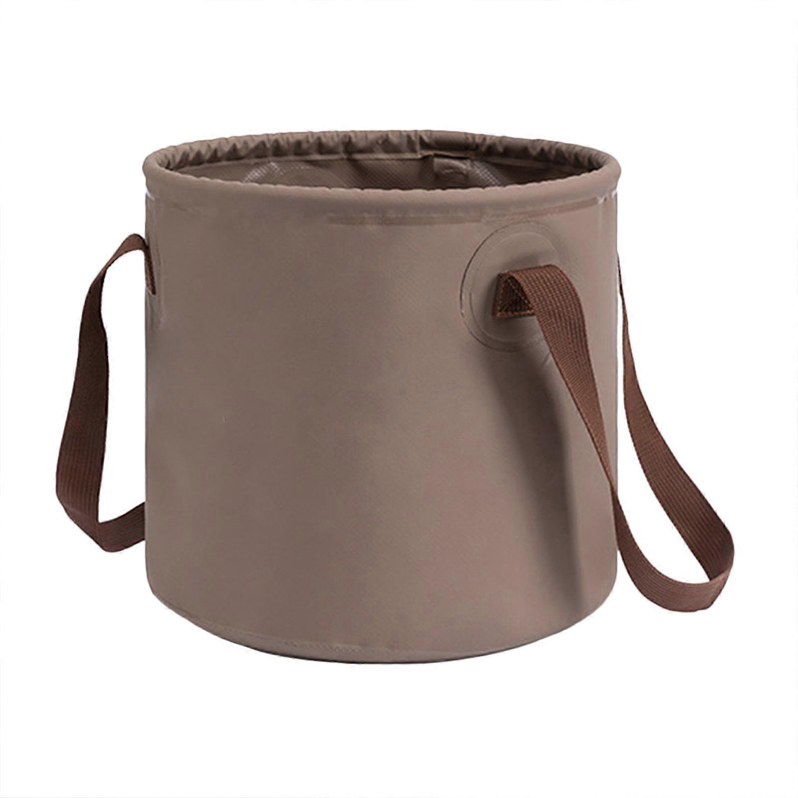 Folding Bucket for Outdoor Use Lightweight Durable PVC Coffee Color with Sturdy Handles 12.5x8.5x2.5 Inches