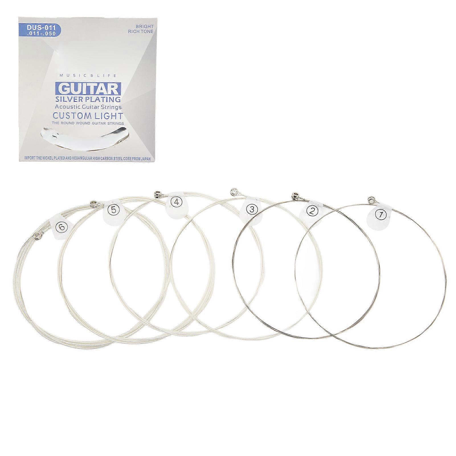 6Pcs Guitar String Set Bright Tuning Wear Proof Slick Comfortable Touch Silver Plating Acoustic Guitar String