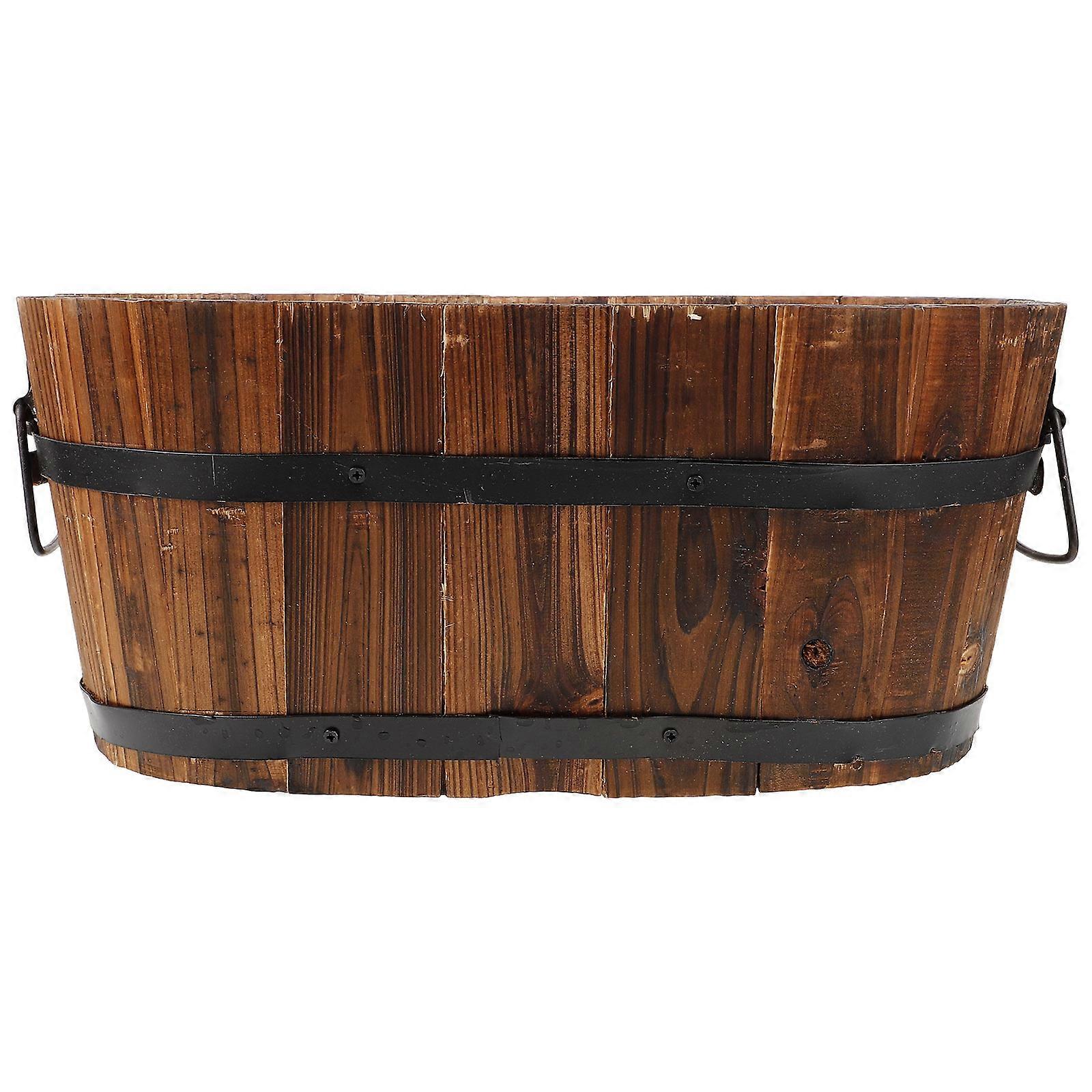 Durable Rustic Wooden Barrel Planter Pot for Vegetables, Succulents, and Flowers – Multipurpose Small Rectangular Outdoor Planting Box for Garden,