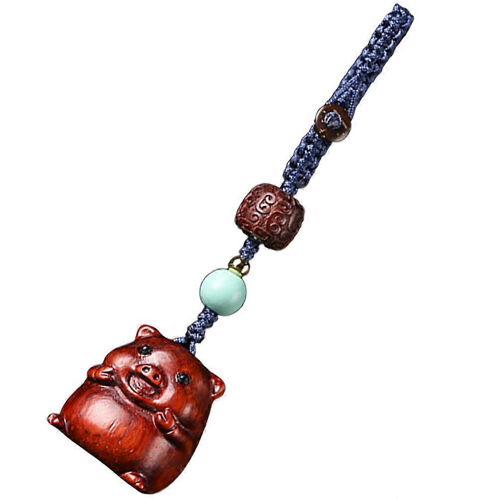Brown Wooden Pig Keychain for Decoration Durable and Craftsmanship with Retro Style
