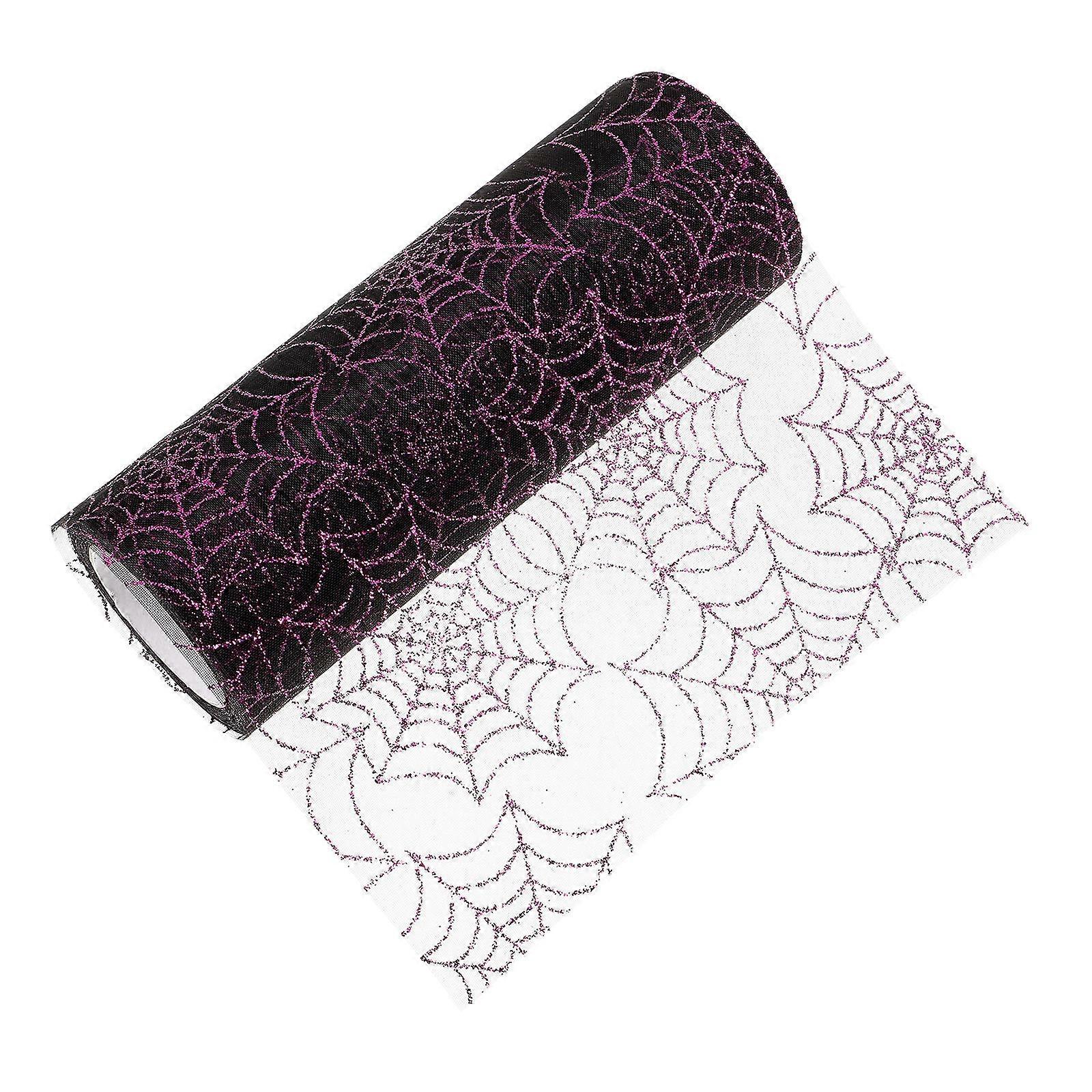 Halloween Mesh Ribbon Roll   Soft Organza Fabric in Black and Purple for Spooky Crafts, Party Decorations, and Event Table Settings