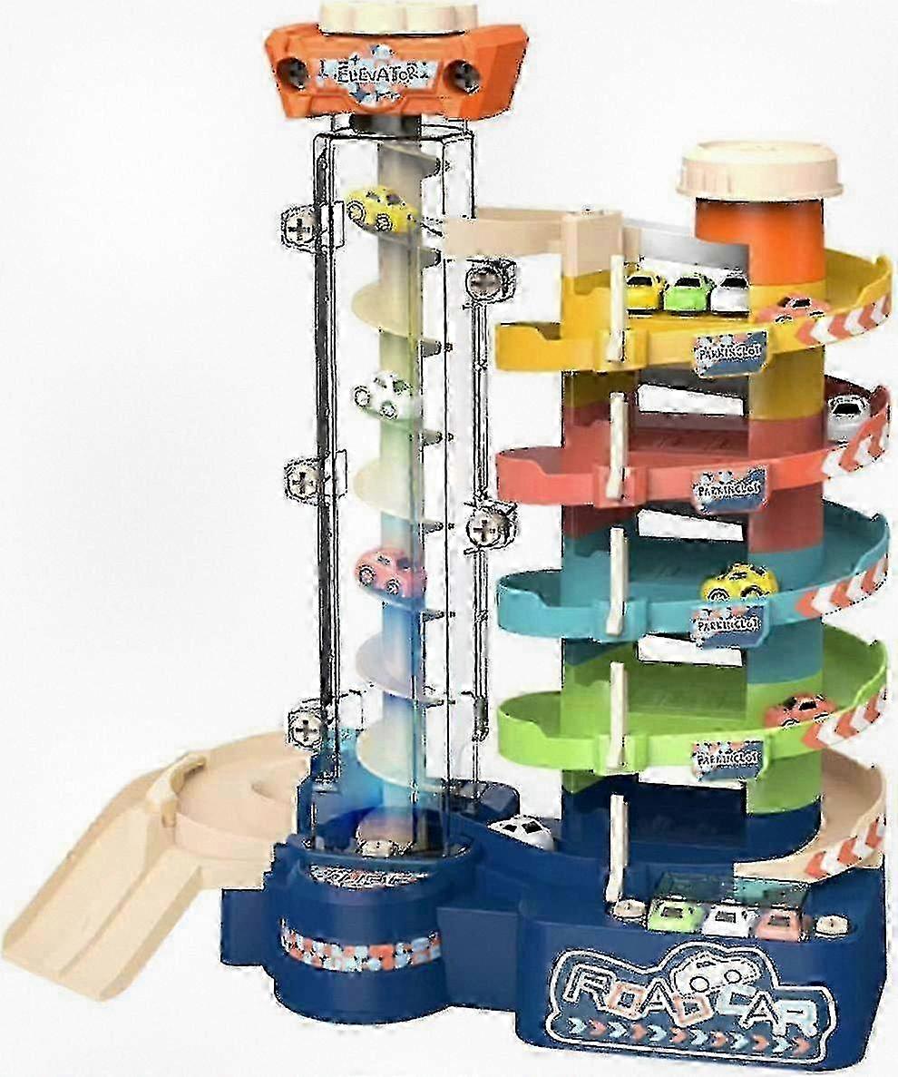 2025 5-Level Garage Track Set for Kids - Automatic and Manual Car Track Assembly with 5 Cars and Parking Lot Toy for Developing Fine Motor Skills